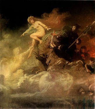 "Curse upon Loreley by Monks" by Johann Köhler. Oil painting, 1887.