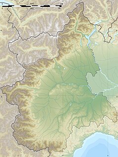 Mapa konturowa Piemontu, u góry znajduje się punkt z opisem „Valsesia”