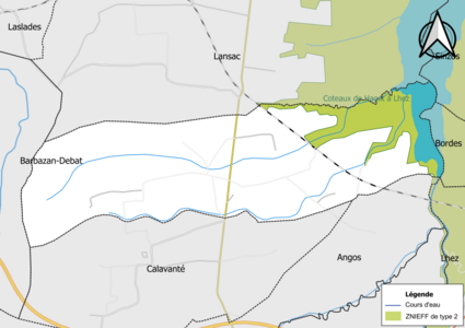 Carte de la ZNIEFF de type 2 sur la commune.