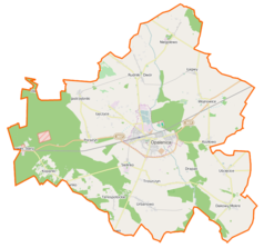 Mapa konturowa gminy Opalenica, po lewej znajduje się punkt z opisem „Dąbrowa”