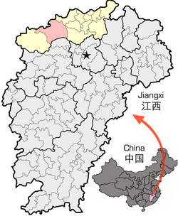 九江市中の武寧県の位置