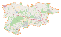 Mapa konturowa powiatu zgierskiego, na dole po lewej znajduje się punkt z opisem „Ruda-Bugaj”