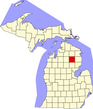 Map of Michigan highlighting Oscoda County