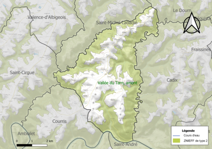 Carte de la ZNIEFF de type 2 sur la commune.