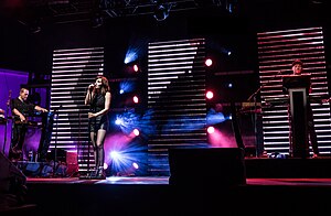 Chvrches performing in Los Angeles in October 2016