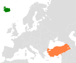 Map indicating locations of Iceland and Turkey