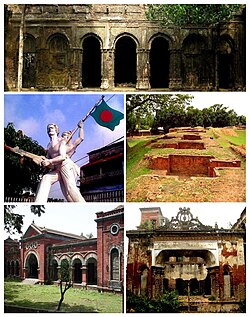 Clockwise from top: Balihar Royal Palace, Jogoddol Bihar, Dubalhati Royal Palace, Gaza Society Office, Shadhinota Monument