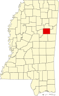 Kort over Mississippi med Oktibbeha County markeret