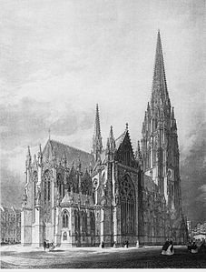 Ontwerp voor de neogotische kerk door George Gilbert Scott uit 1846