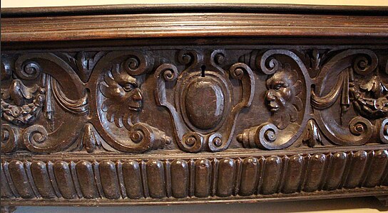 Renaissance volutes on a cassone, 16th century, most probably walnut, Villa medicea di Cerreto Guidi, Cerreto Guidi, Italy