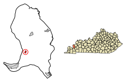 Location of Smithland in Livingston County, Kentucky.