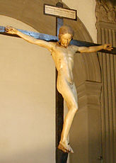 Crocifisso di Santo Spirito van Michelangelo Buonarroti in Florence, een van de zeldzame crucifixen waarbij Jezus geen lendenschort draagt. Zie ook Crucifix (Michelangelo)