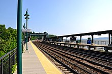 View of tracks and overpass from platform