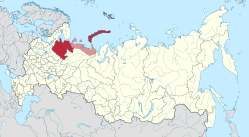 Arkhangelsk oblasts beliggenhed i Rusland