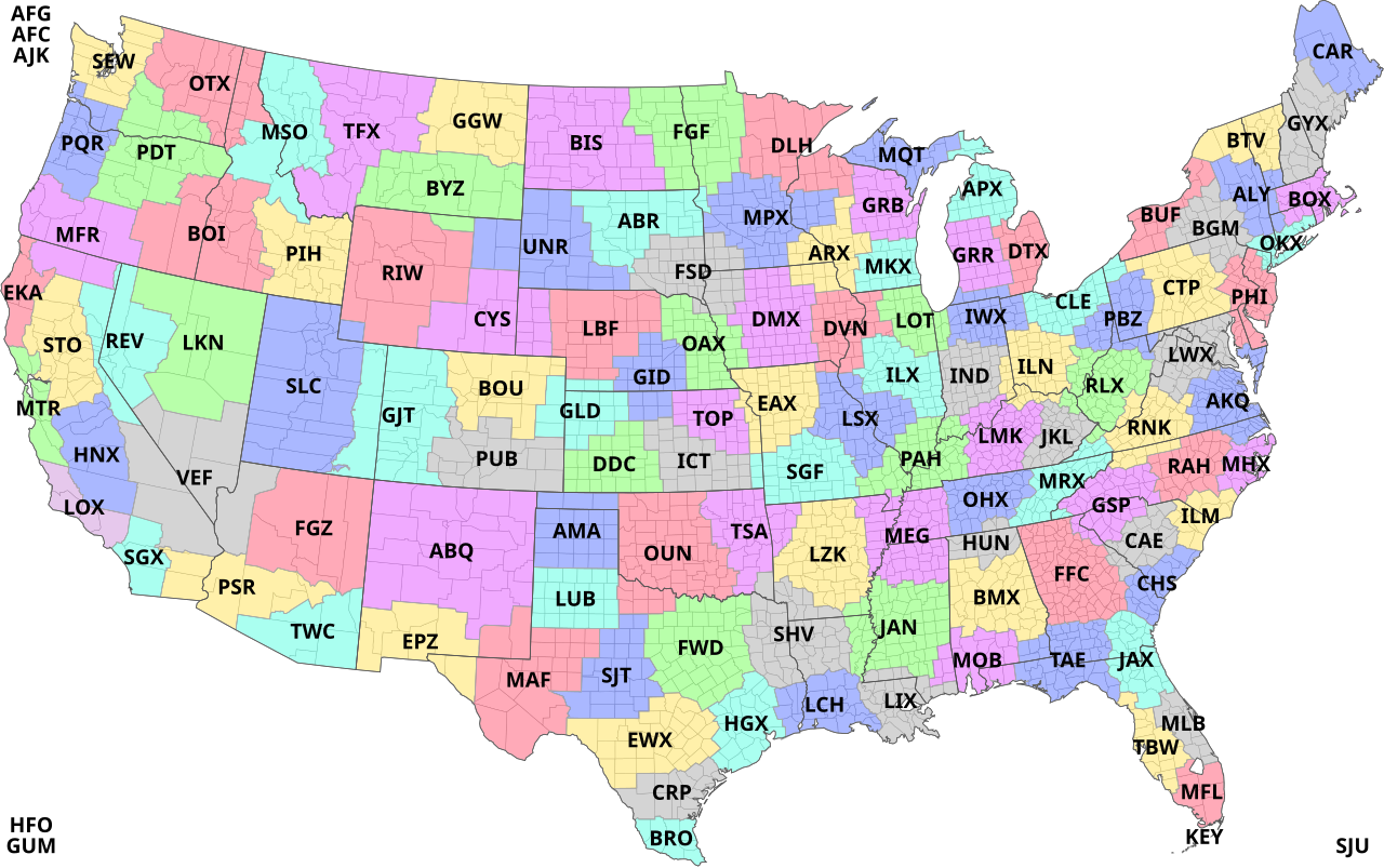  Coverage of NWS Weather Forecast Offices where New Orleans/Baton Rouge is LIX.