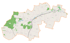 Mapa konturowa gminy Sędziszów, na dole nieco na lewo znajduje się punkt z opisem „Jeżów”