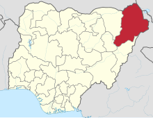 Map showing the location of Borno State in Nigeria