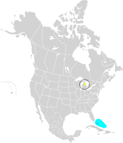 Distribución de S. kirtlandii      Área de reproducción     Área de invernada