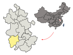 Location o Anqing Ceety jurisdiction in Anhui