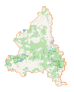 Mapa konturowa powiatu włodawskiego, po prawej nieco na dole znajduje się punkt z opisem „Sobiborski Park Krajobrazowy”