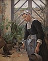 Breton Girl Looking After Plants in the Hothouse