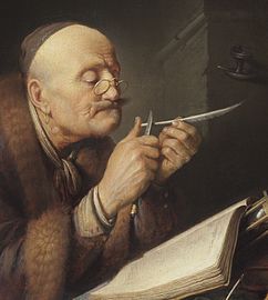 Gerrit Dou, Geleerde die zijn pen snijdt, 1633