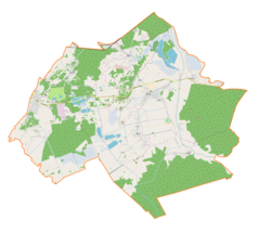 Mapa konturowa gminy Grębów, blisko centrum na lewo znajduje się punkt z opisem „Jeziórko”