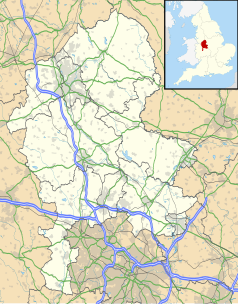 Mapa konturowa Staffordshire, na dole po prawej znajduje się punkt z opisem „Tamworth”