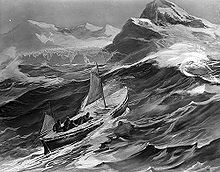 Dessin du James Caird en mer.