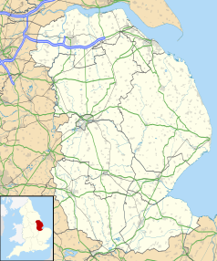 Mapa konturowa Lincolnshire, blisko centrum na lewo u góry znajduje się punkt z opisem „Biscathorpe”