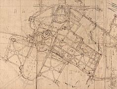 Détail des jardins bas sur le plan de brouillon des jardins de Meudon. ADY (78). Vers 1697.