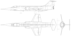 Az F–104 Starfighter háromnézeti rajza