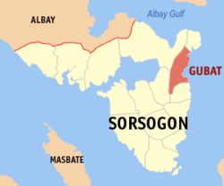 Mapa de Sorsogon con Gubat resaltado