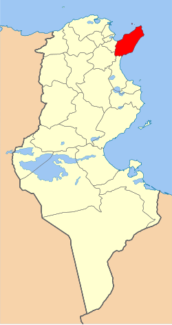 Map of Tunisia with Nabeul highlighted