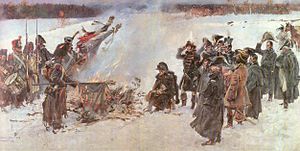 Burning of Standarts before Napoleon label QS:Len,"Burning of Standarts before Napoleon" label QS:Lpl,"Palenie sztandarów przed Napoleonem" , 1896