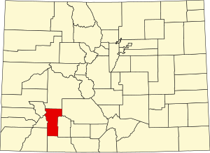 Map of Colorado highlighting Hinsdale County