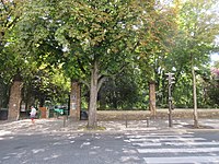 Emplacement du panneau Histoire de Paris « Pavillon de l'Ermitage » au no 148 rue de Bagnolet.