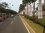 A three-lane highway