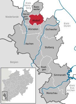 Läget för staden Alsdorf i Städteregion Aachen