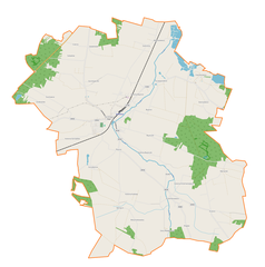 Mapa konturowa gminy Gorzkowice, w centrum znajduje się punkt z opisem „Gorzkowice”