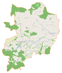 Mapa konturowa gminy Pilica, po lewej znajduje się punkt z opisem „Biskupice”