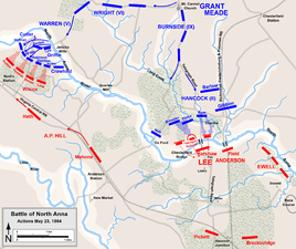 Actions on May 23: Hancock attacks "Henagan's Redoubt", A.P. Hill attempts to repulse Warren's beachhead