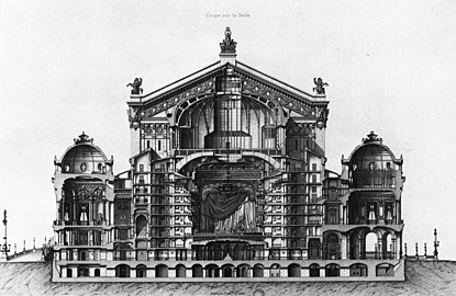 Transverse section at the auditorium and pavilions