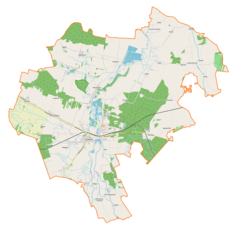 Mapa konturowa gminy Koniecpol, w centrum znajduje się punkt z opisem „Parafia Świętego Michała Archanioła”