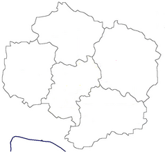 Mapa konturowa kraju Wysoczyna, u góry znajduje się punkt z opisem „Bartoušov”