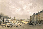 Skeppsbron mot syd 1860-tallet, etsning av Carl Johan Billmark.