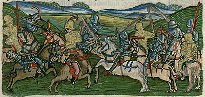 Chronica Hungarorum, Thuróczy chronicle, King Sigismund of Hungary, rebel lords, House of Horvat, campaign, battle, Hungary, fight, horses, armored soldiers, cavalry, medieval, Hungarian chronicle, book, illustration, history