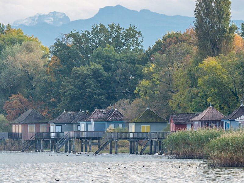 File:(Private) Badehäuser am Bodenseeufer bei Kesswil TG.jpg