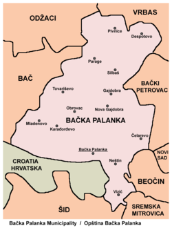 Map of the Bačka Palanka municipality, showing the location of Silbaš