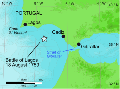 A map showing the locations of the main named locations near where the battle took place